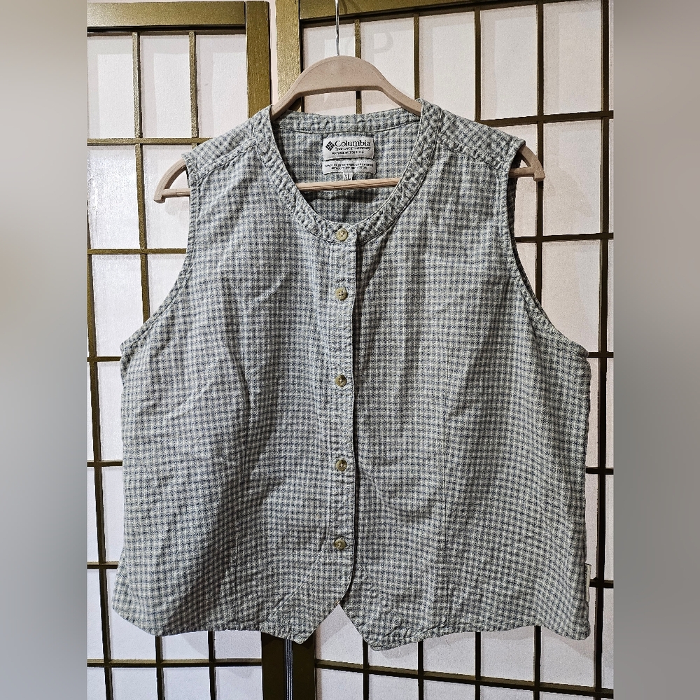 Columbia Vintage Plaid Denim Vest Womens 90s Styles 100% Cotton